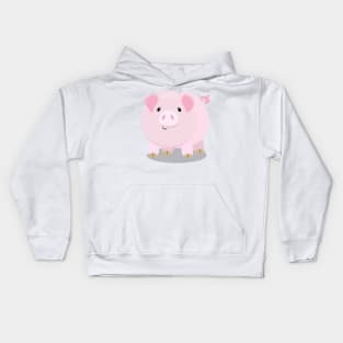 Cute pink pot bellied pig cartoon illustration Kids Hoodie